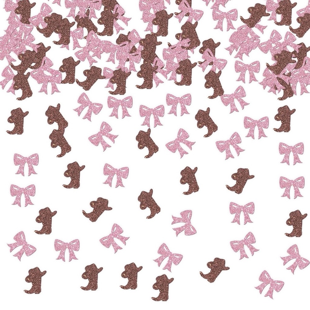 Boots or Bows Gender Reveal Party Confetti - Pink/Brown, 120pcs/pack (4pack)
